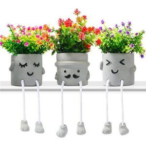 Set of 3 Fake Plants in Pots Artificial Flowers Small Potted Greenery Home Decor
